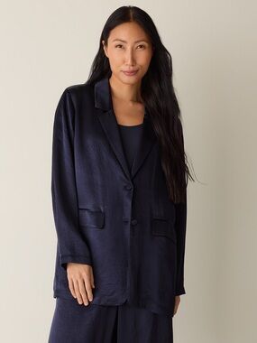 NWT Eileen Fisher Textured Satin Long Blazer